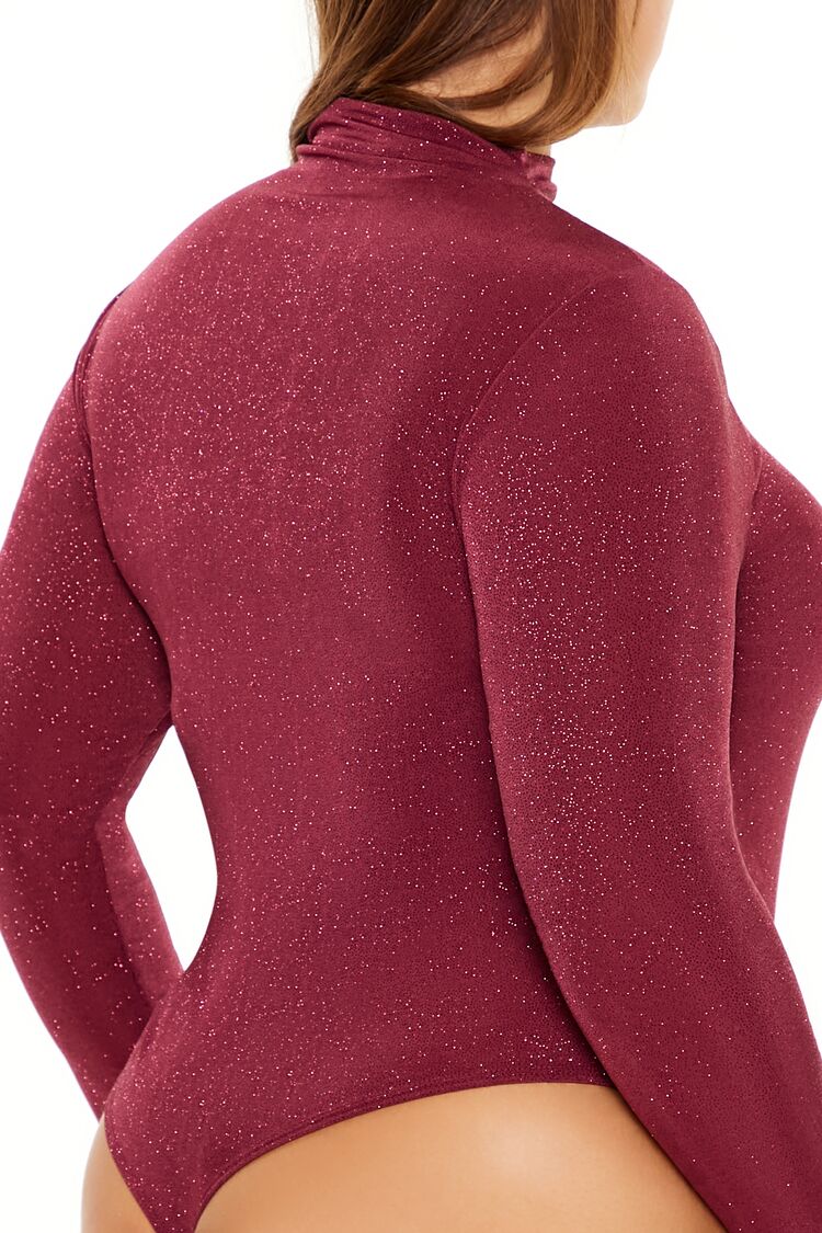 Plus Size Glitter Cowl Thong Bodysuit - Forever 21