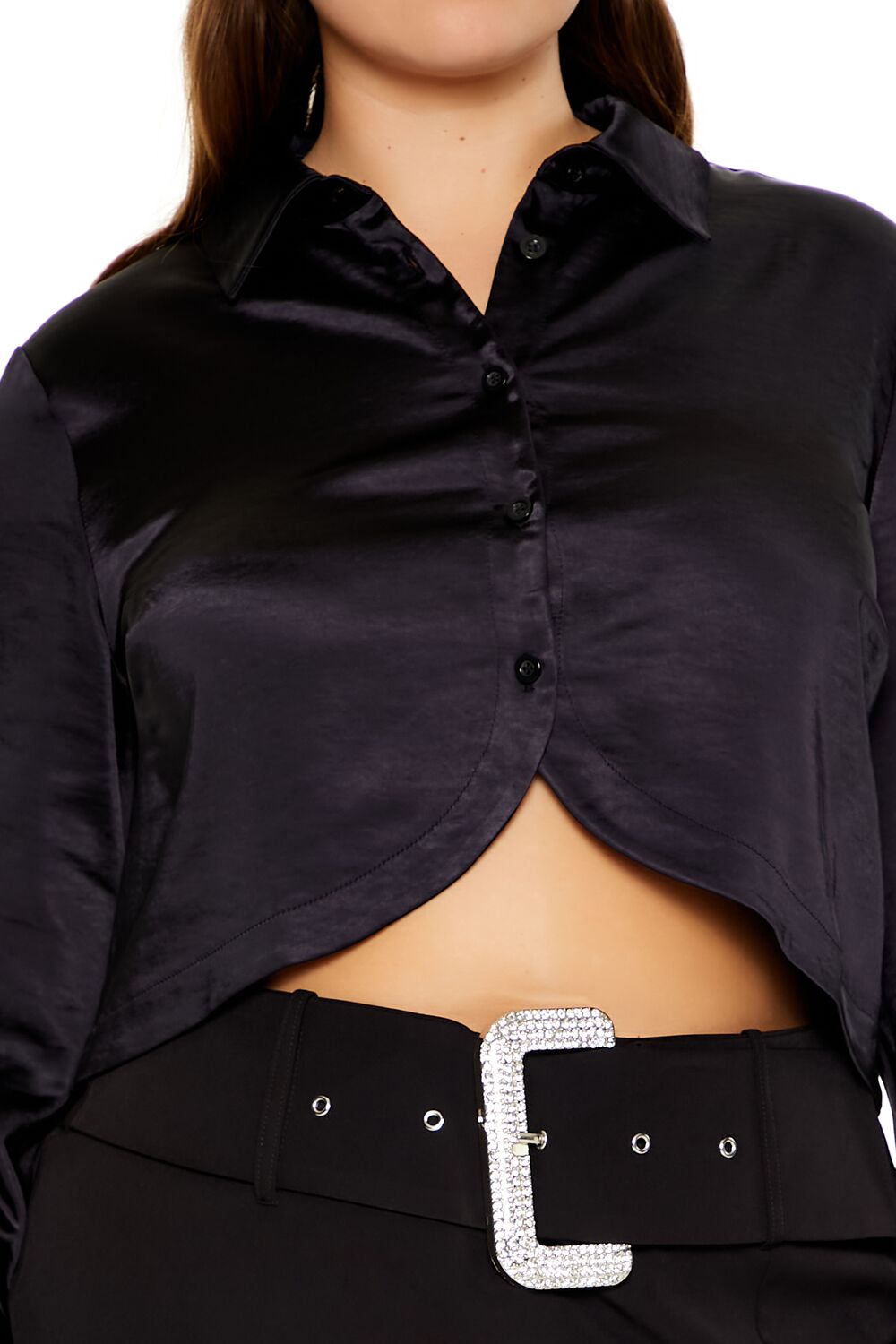 Plus Size Cropped Satin Shirt - Forever 21