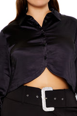 Plus Size Cropped Satin Shirt - Forever 21