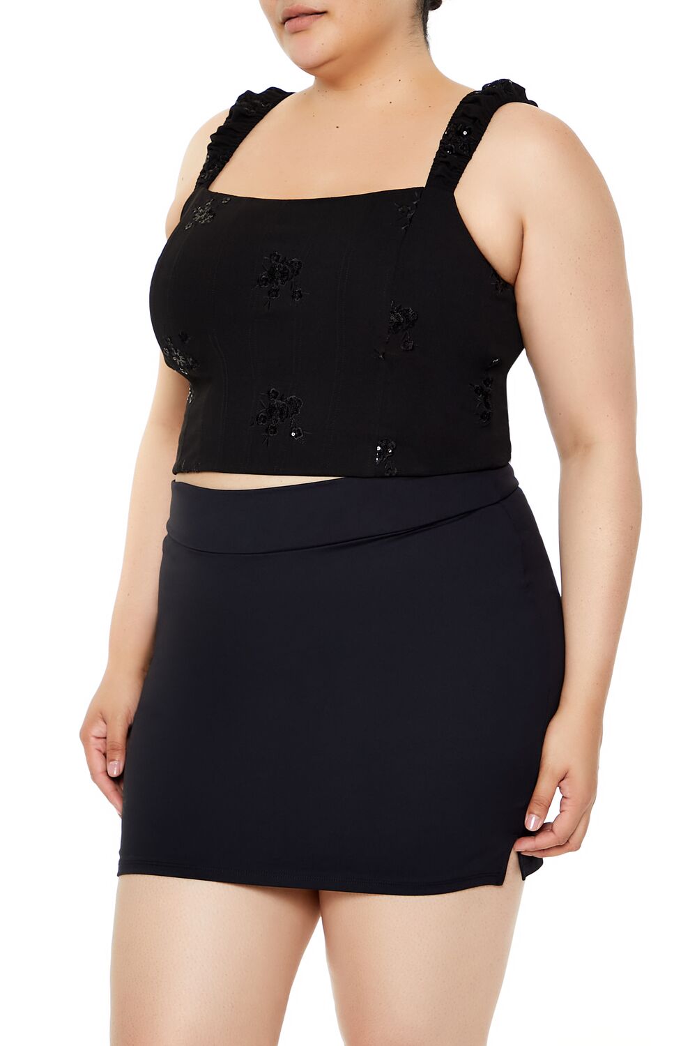 Plus Size Flower Sequin Crop Top - Forever 21