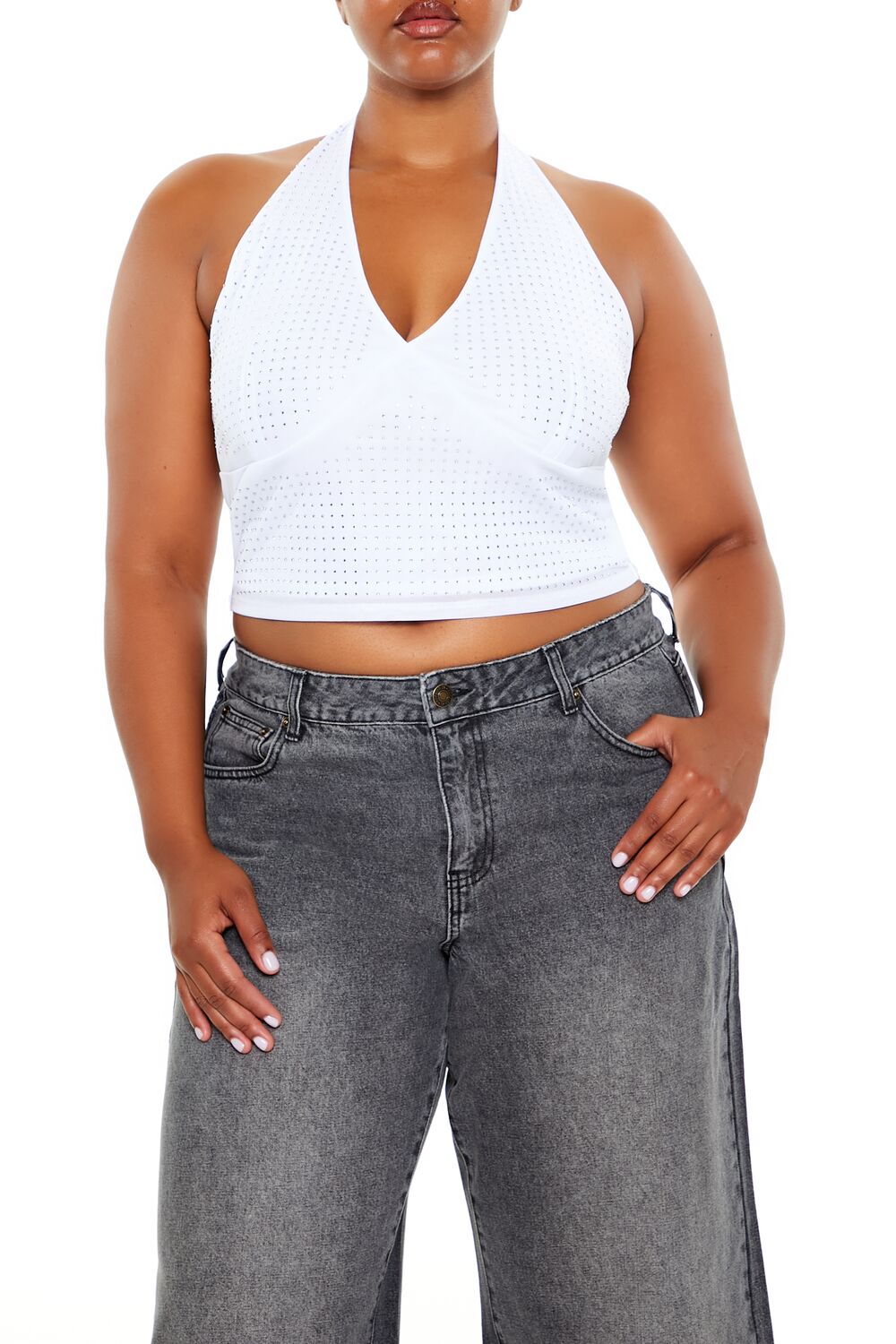 Plus Size Rhinestone Halter Top - Forever 21