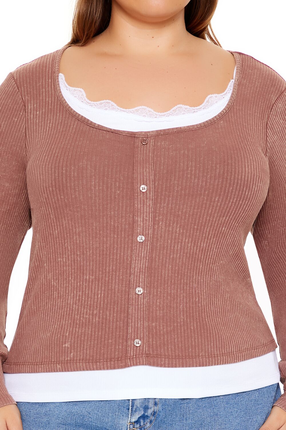Plus Size Ribbed Henley Top - Forever 21