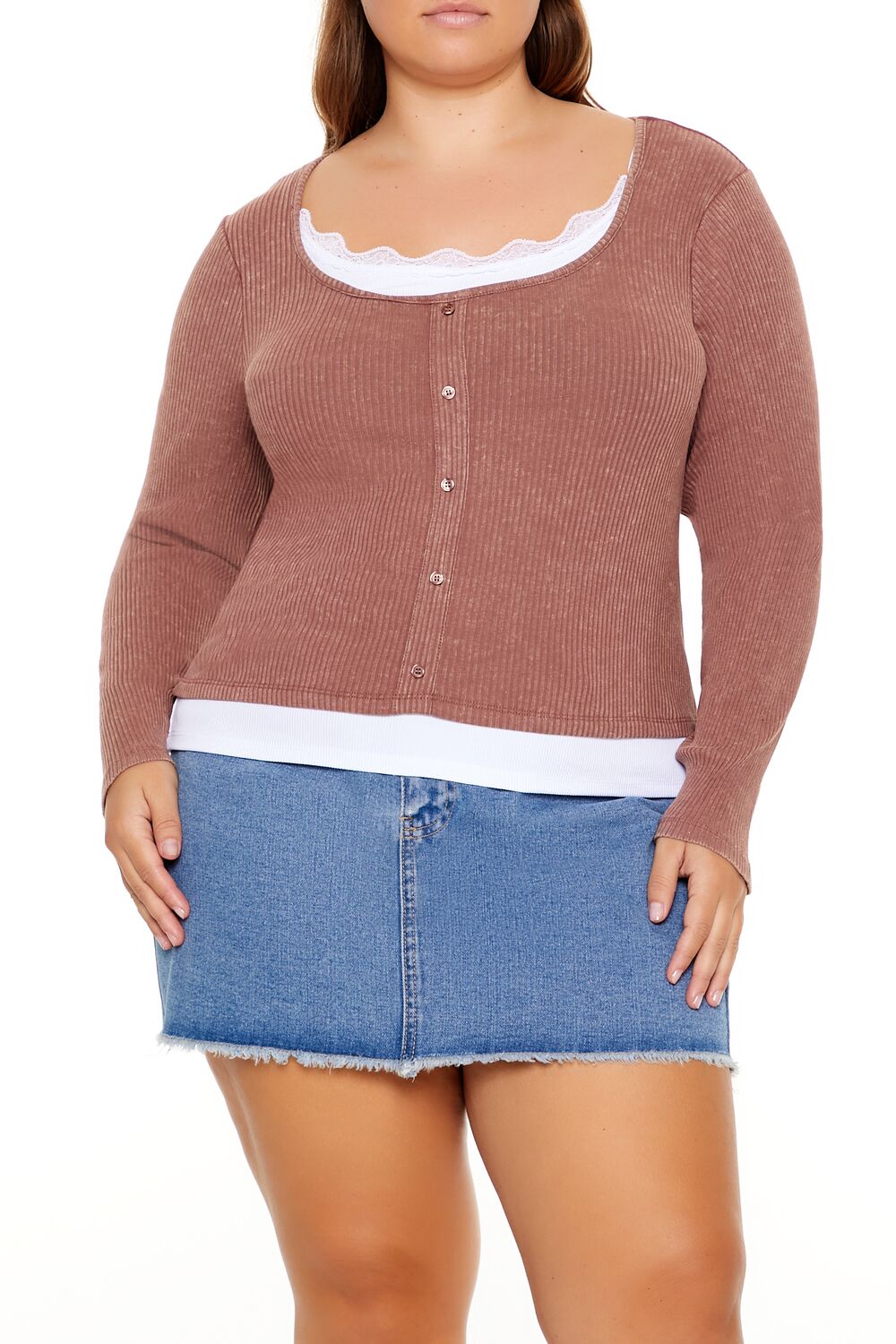 Plus Size Ribbed Henley Top - Forever 21