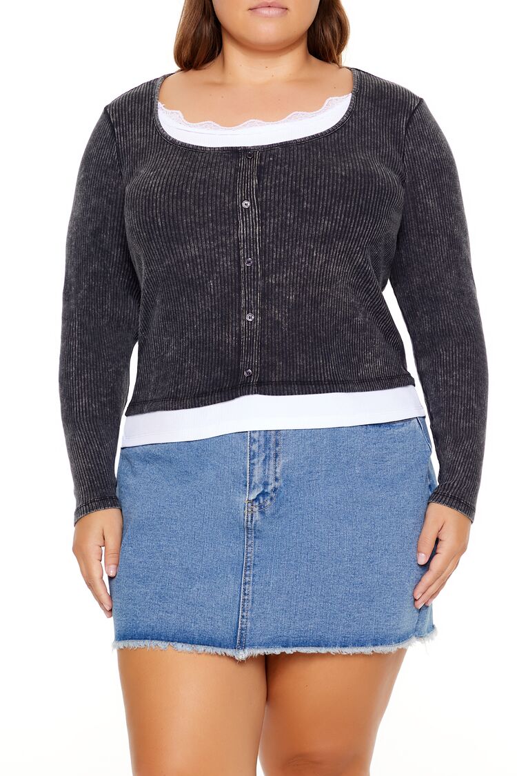 Plus Size Ribbed Henley Top - Forever 21