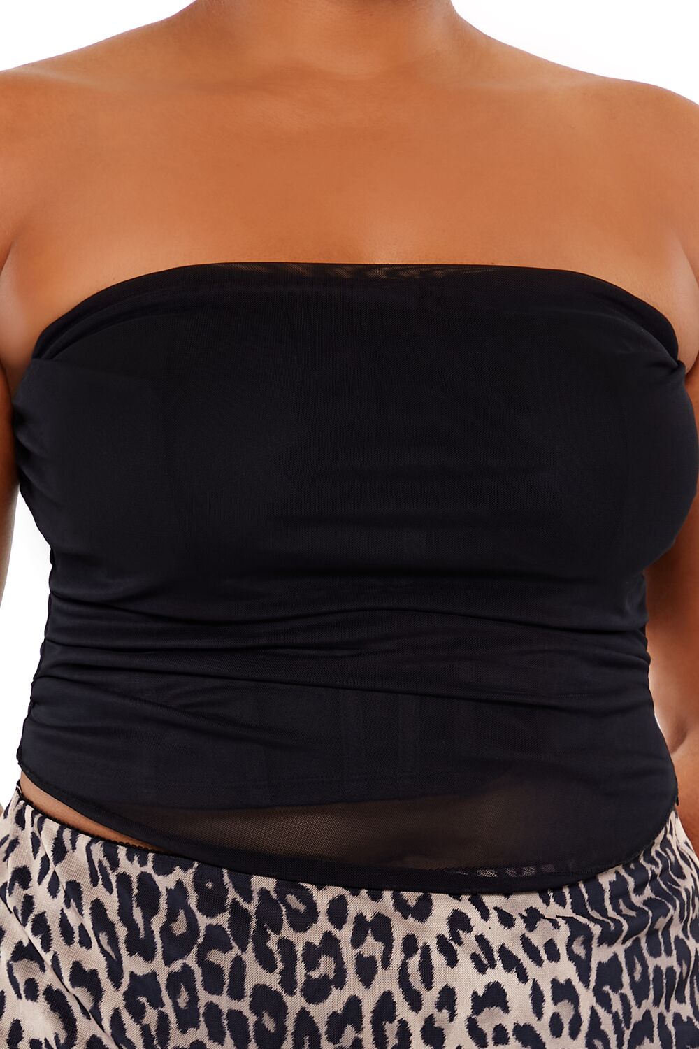 Plus Size Ruched Mesh Tube Top - Forever 21