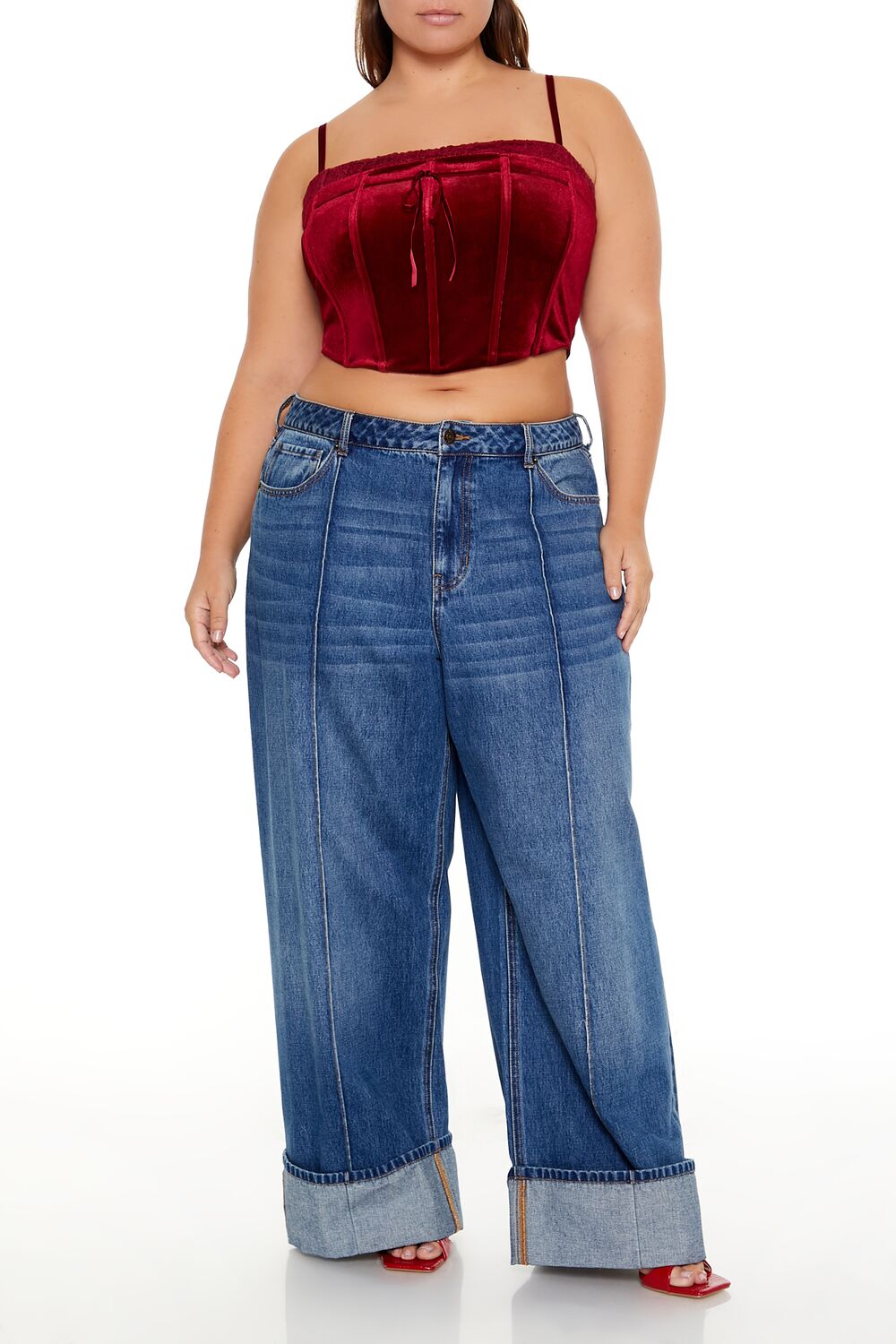Plus Size Velvet Cropped Cami - Forever 21