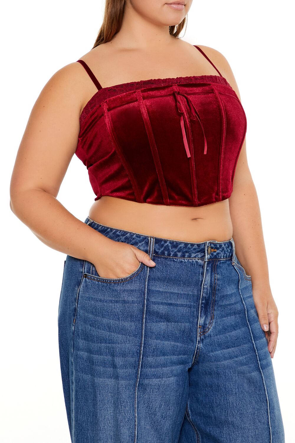 Plus Size Velvet Cropped Cami - Forever 21