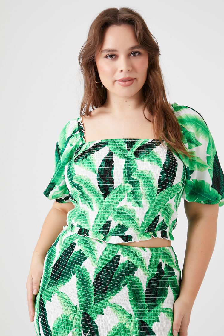Plus Size Tropical Leaf Print Top - Forever 21