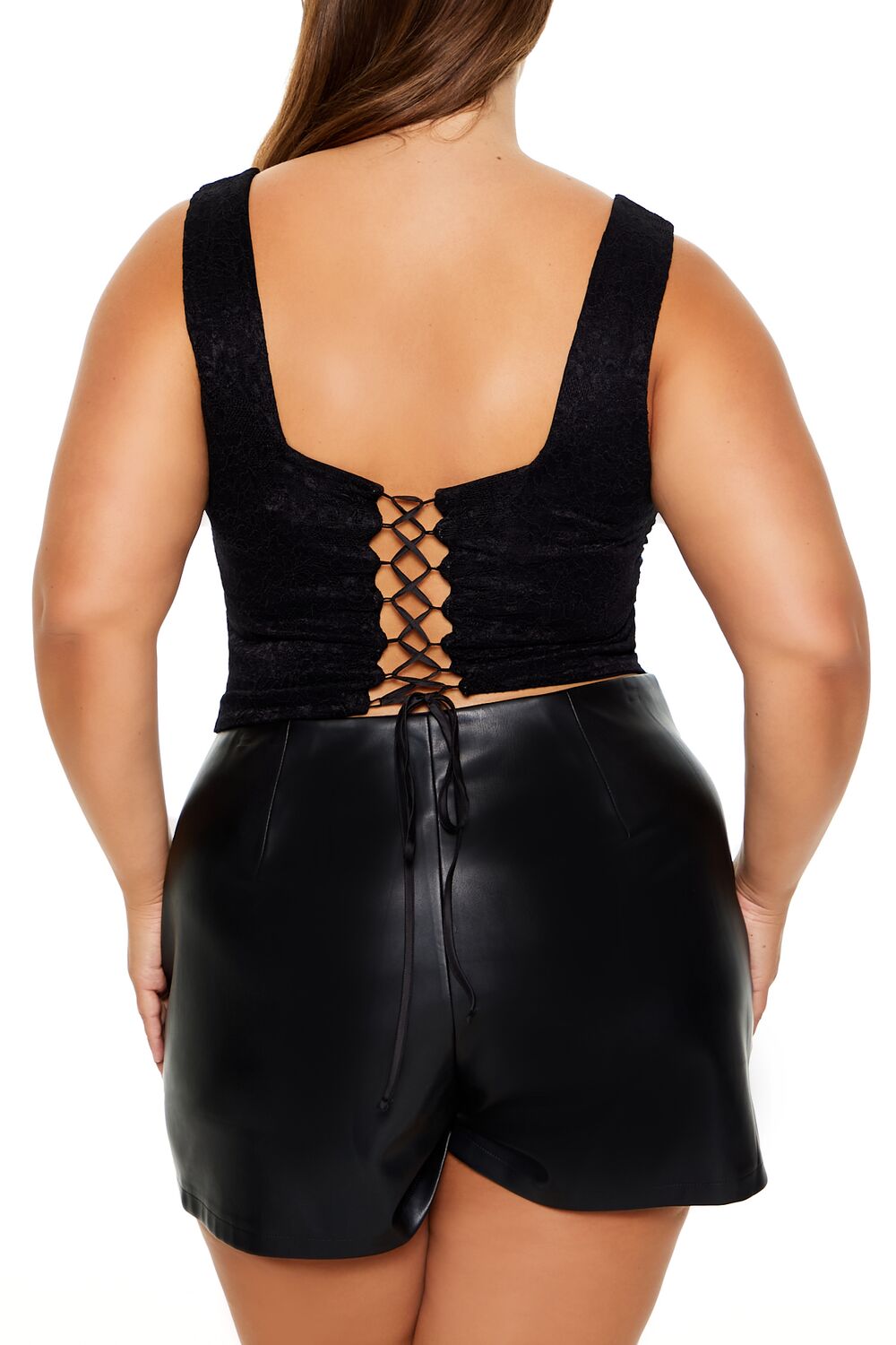 Plus Size Lace-Up Lace Top - Forever 21