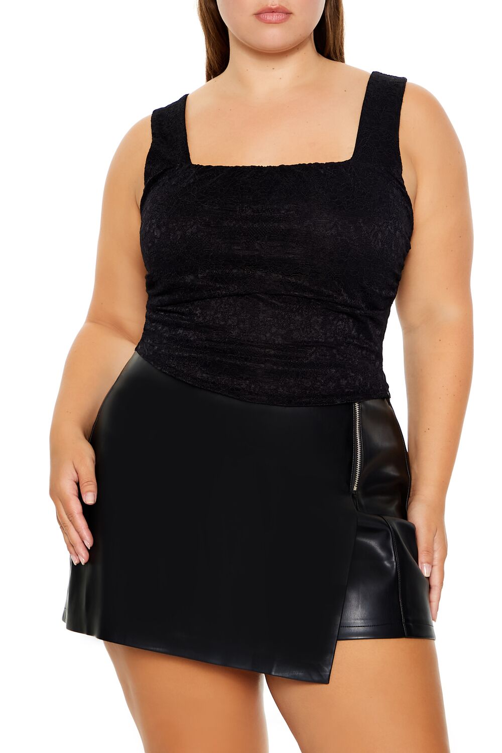 Plus Size Lace-Up Lace Top - Forever 21
