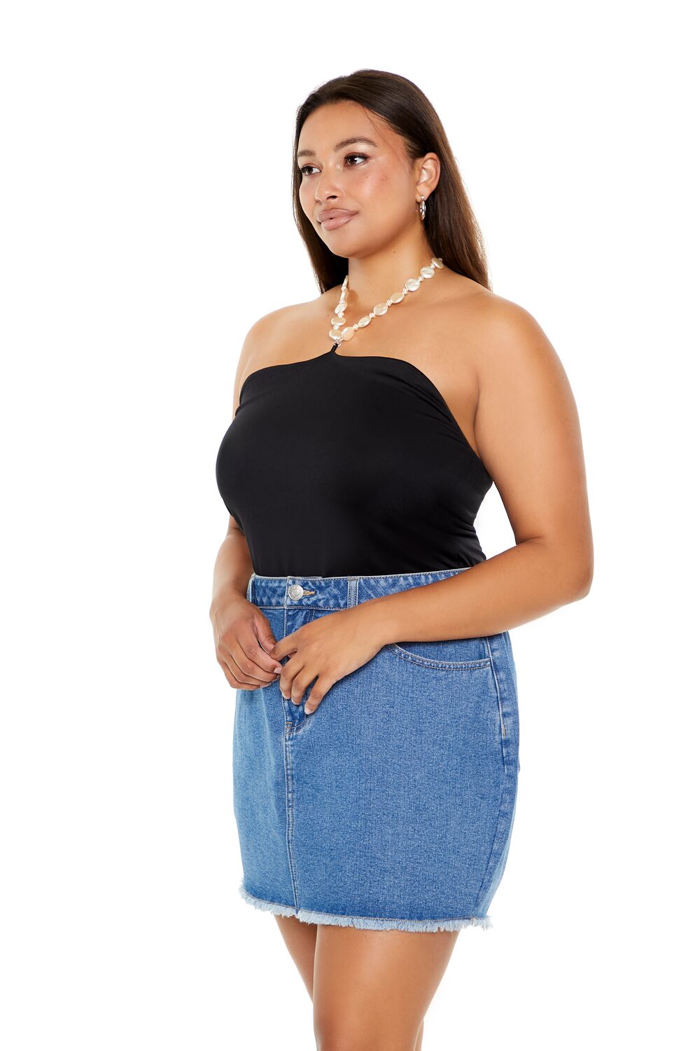 Plus Size Faux Pearl Halter Bodysuit - Forever 21