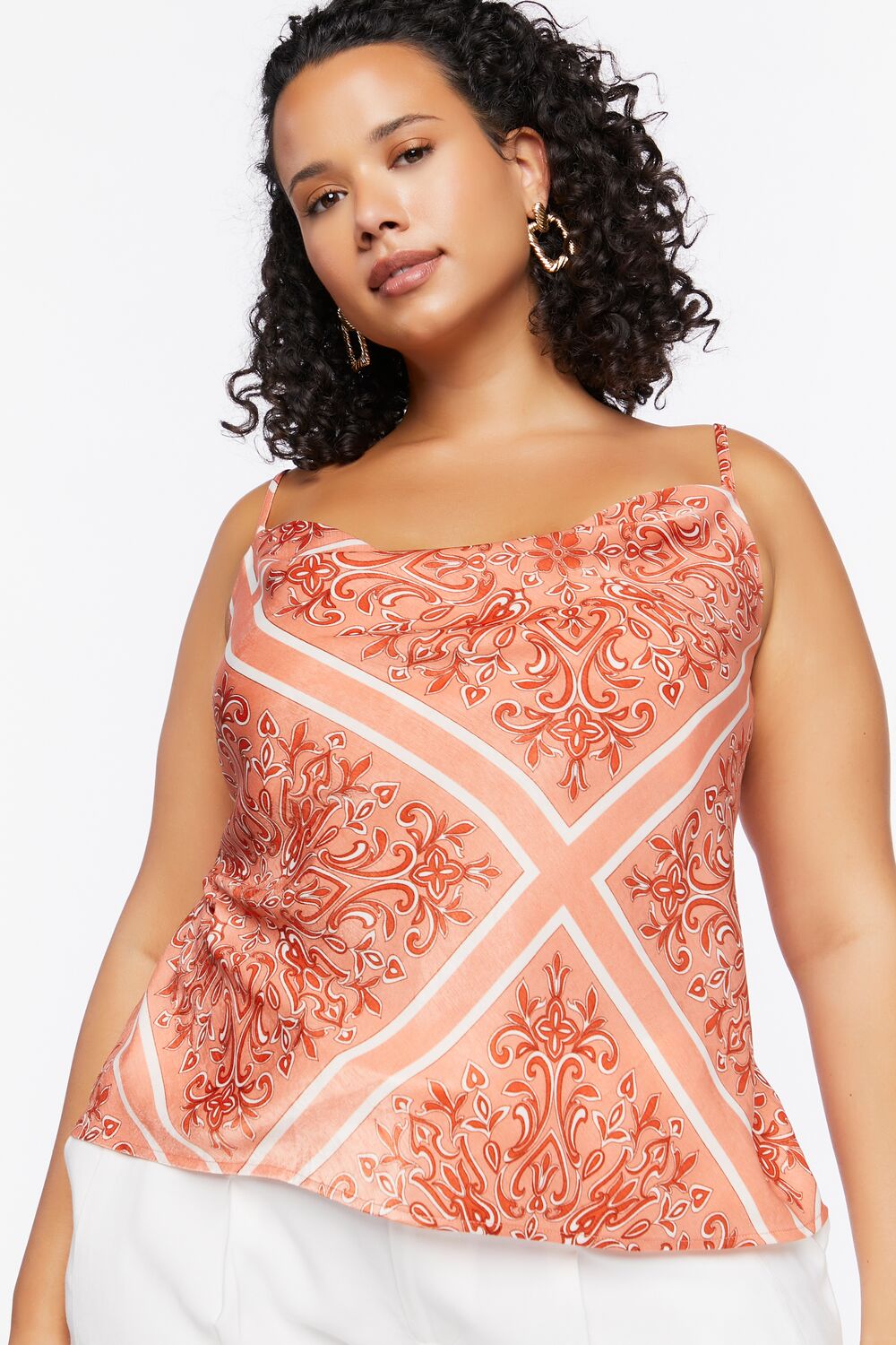 Plus Size Baroque Print Satin Cami - Forever 21