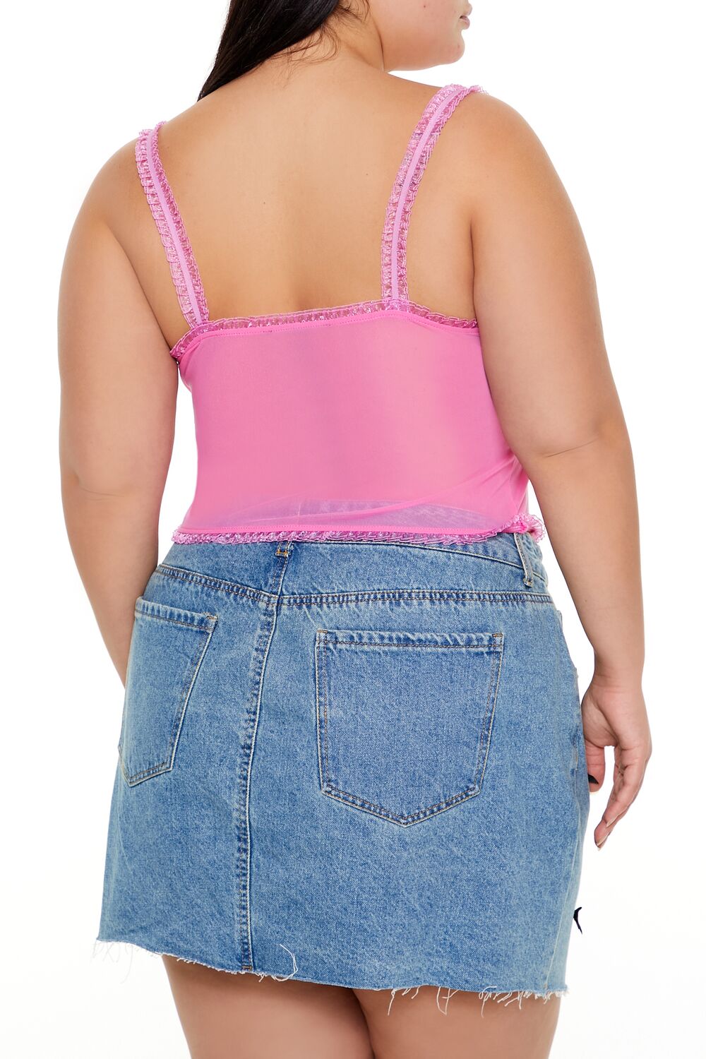 Plus Size Mesh Ruffle-Trim Cami - Forever 21
