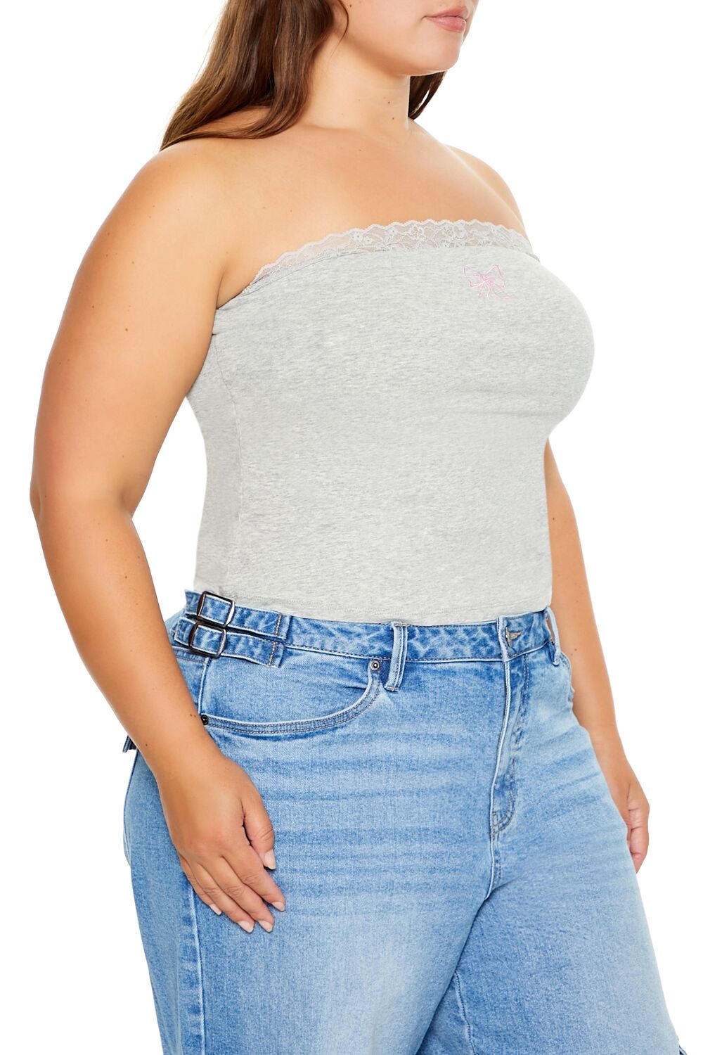Plus Size Embroidered Bow Tube Top - Forever 21