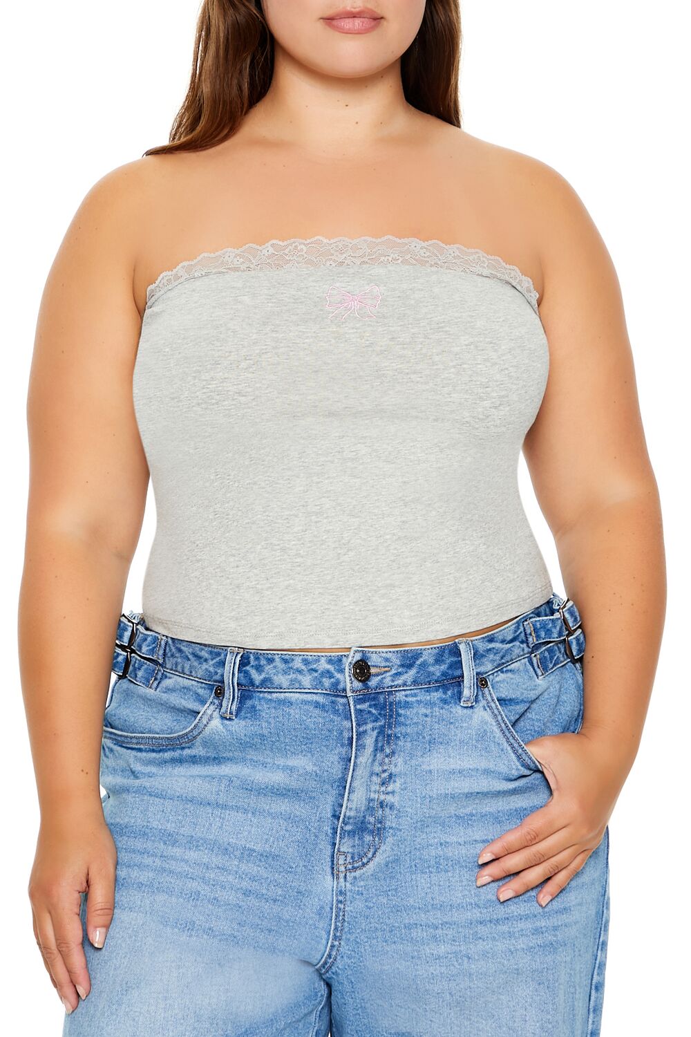 Plus Size Embroidered Bow Tube Top - Forever 21