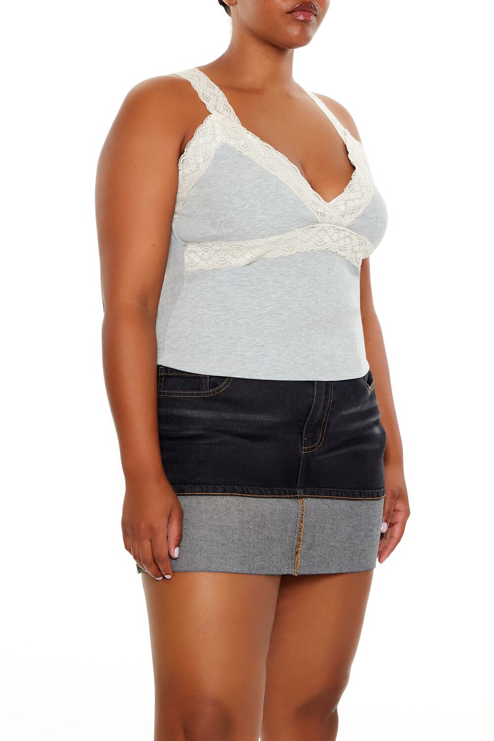 Plus Size Ribbed Lace-Trim Cami - Forever 21