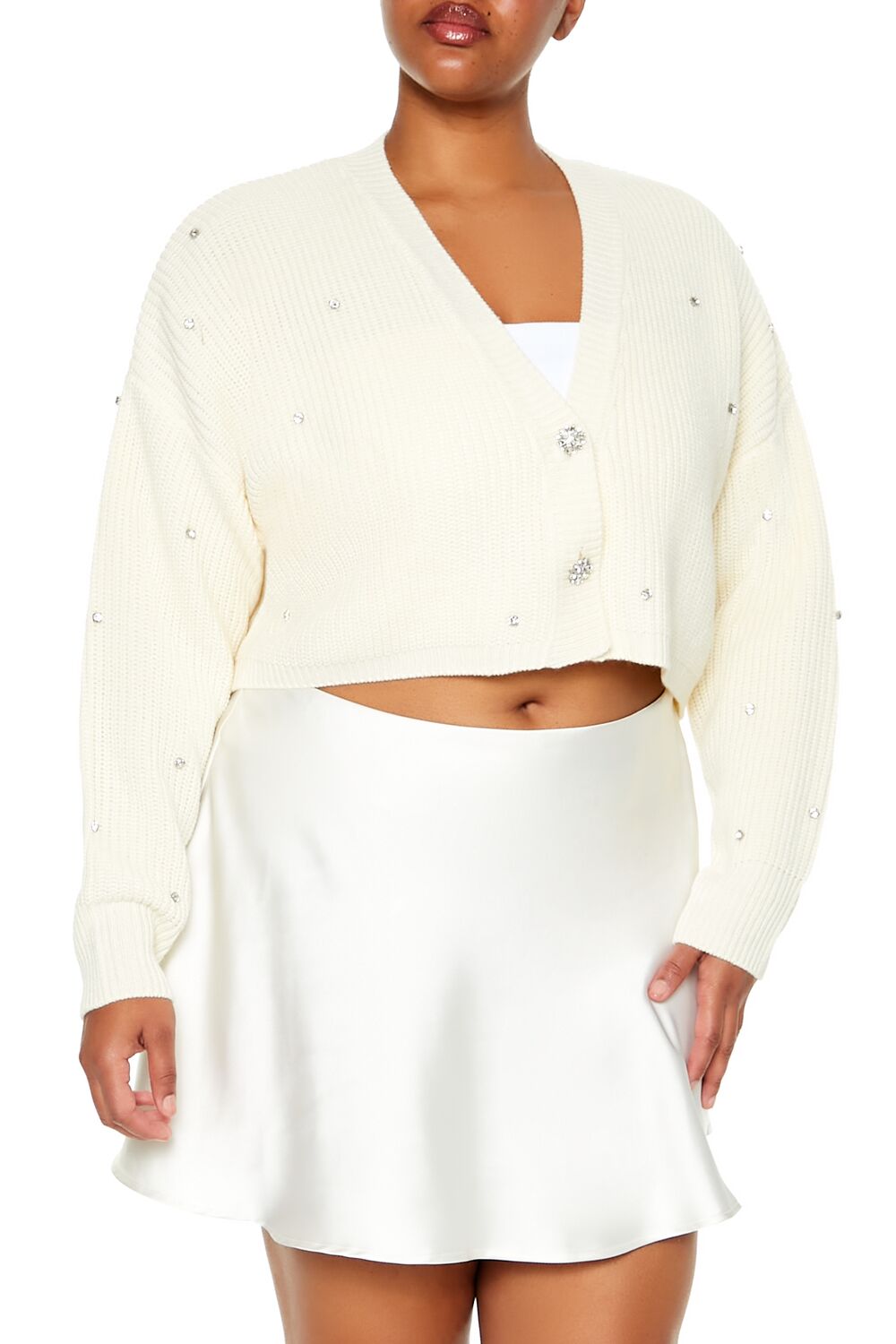 Plus Size Rhinestone Cardigan Sweater - Forever 21