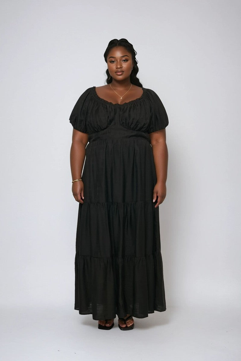 Plus Size Tiered Puff-Sleeve Maxi Dress - Forever 21