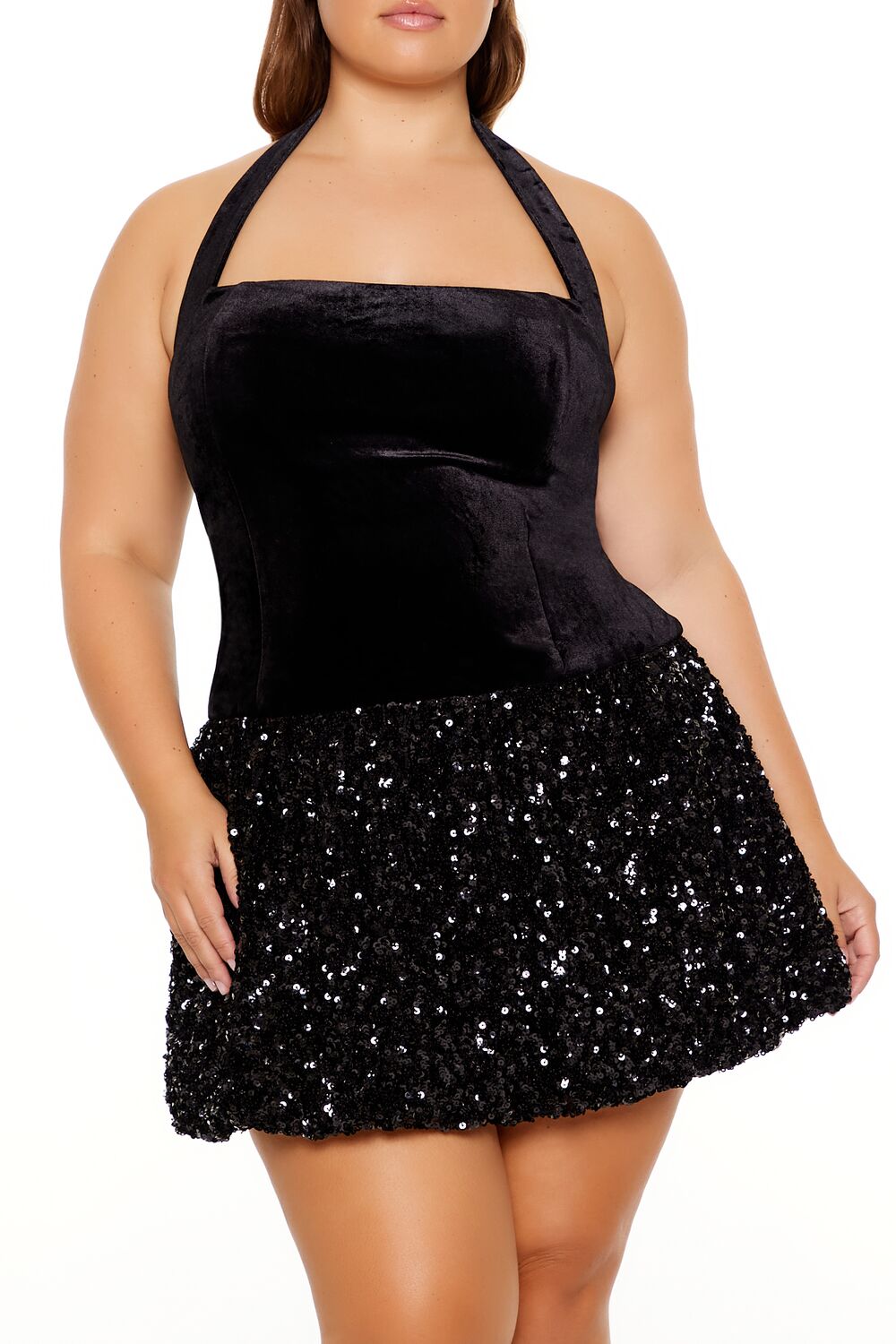 Plus Size Sequin Halter Mini Dress - Forever 21