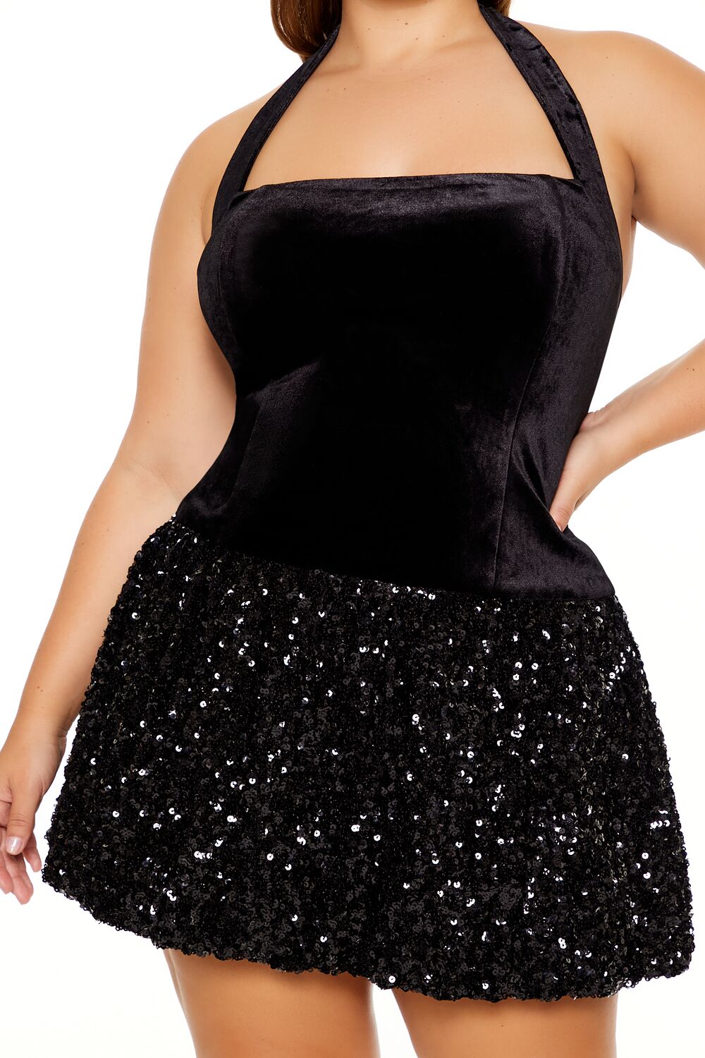 Plus Size Sequin Halter Mini Dress - Forever 21