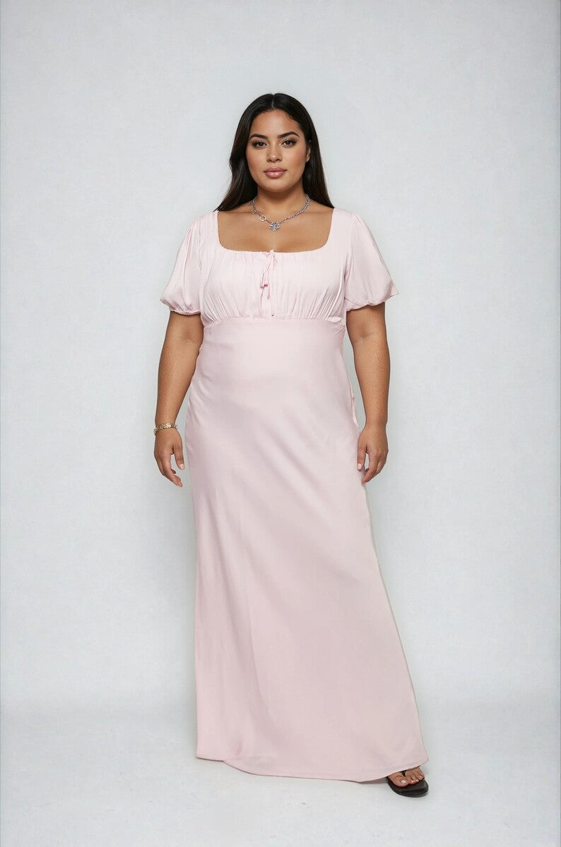 Plus Size Satin Puff-Sleeve Maxi Dress - Forever 21