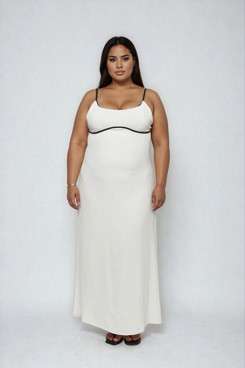 Plus Size Contrast-Trim Satin Cami Maxi Dress - Forever 21