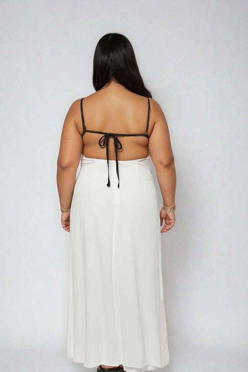 Plus Size Contrast-Trim Satin Cami Maxi Dress - Forever 21