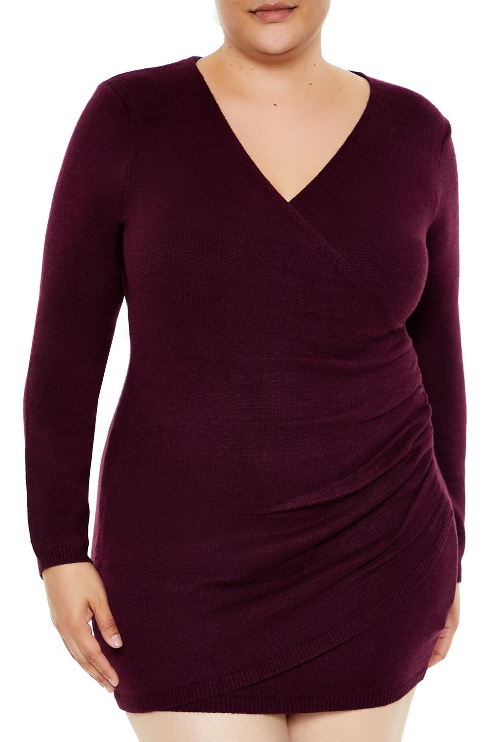 Plus Size Surplice Mini Sweater Dress - Forever 21