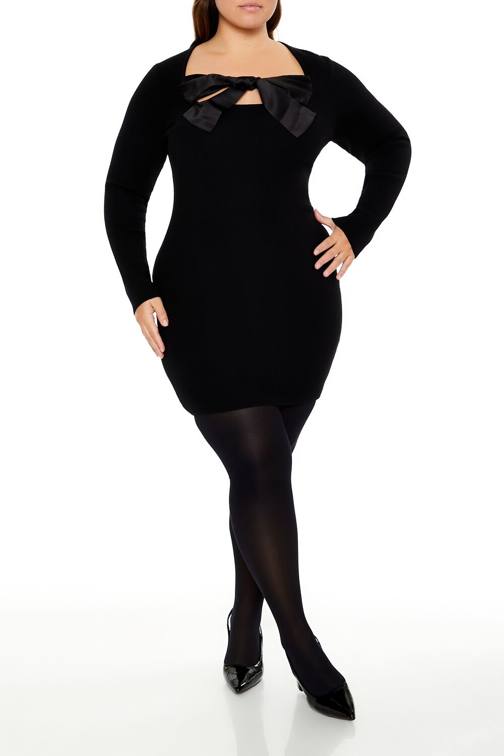 Plus Size Satin Bow Mini Dress - Forever 21