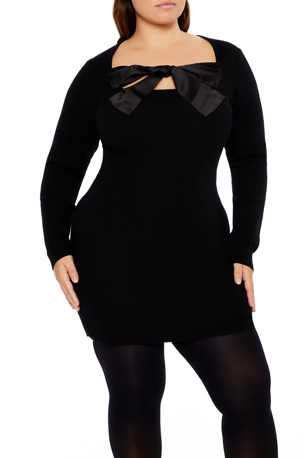 Plus Size Satin Bow Mini Dress - Forever 21