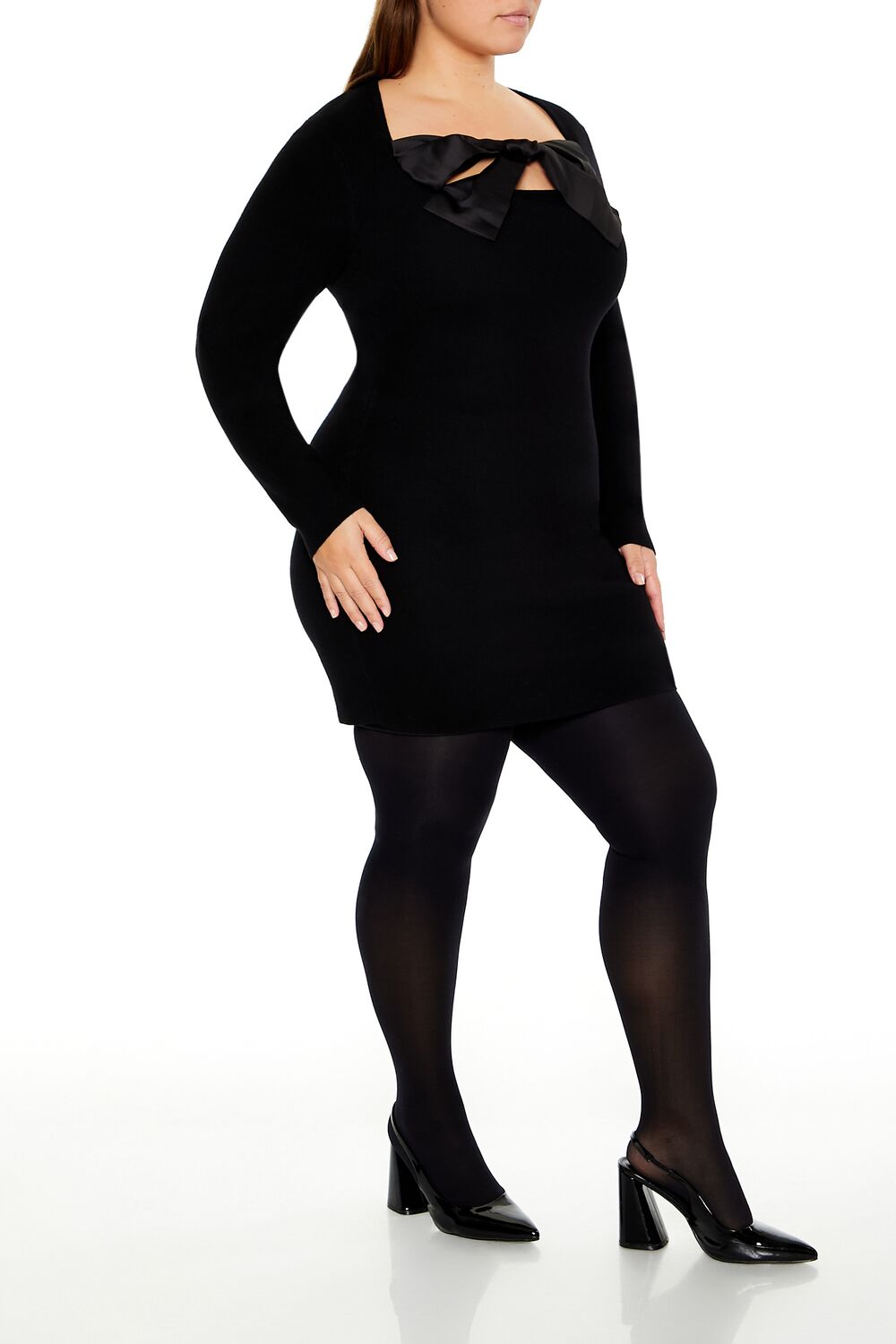 Plus Size Satin Bow Mini Dress - Forever 21