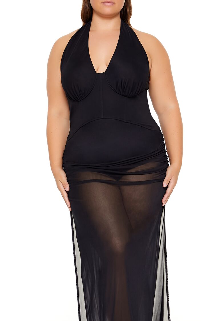 Plus Size Sheer Halter Maxi Dress - Forever 21