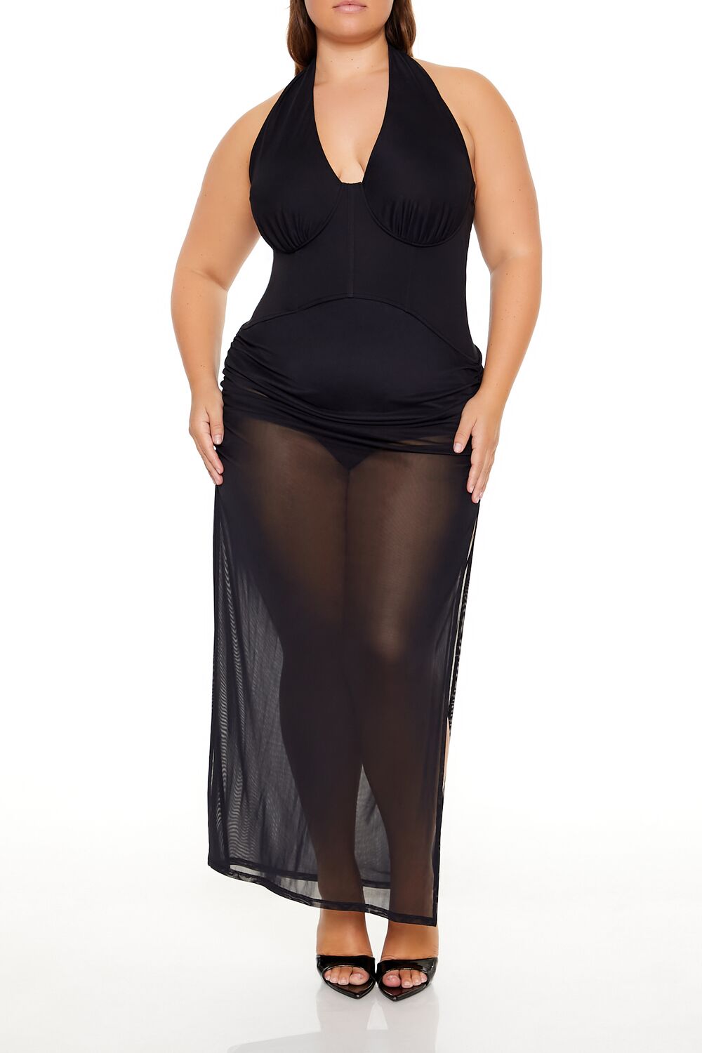 Plus Size Sheer Halter Maxi Dress - Forever 21