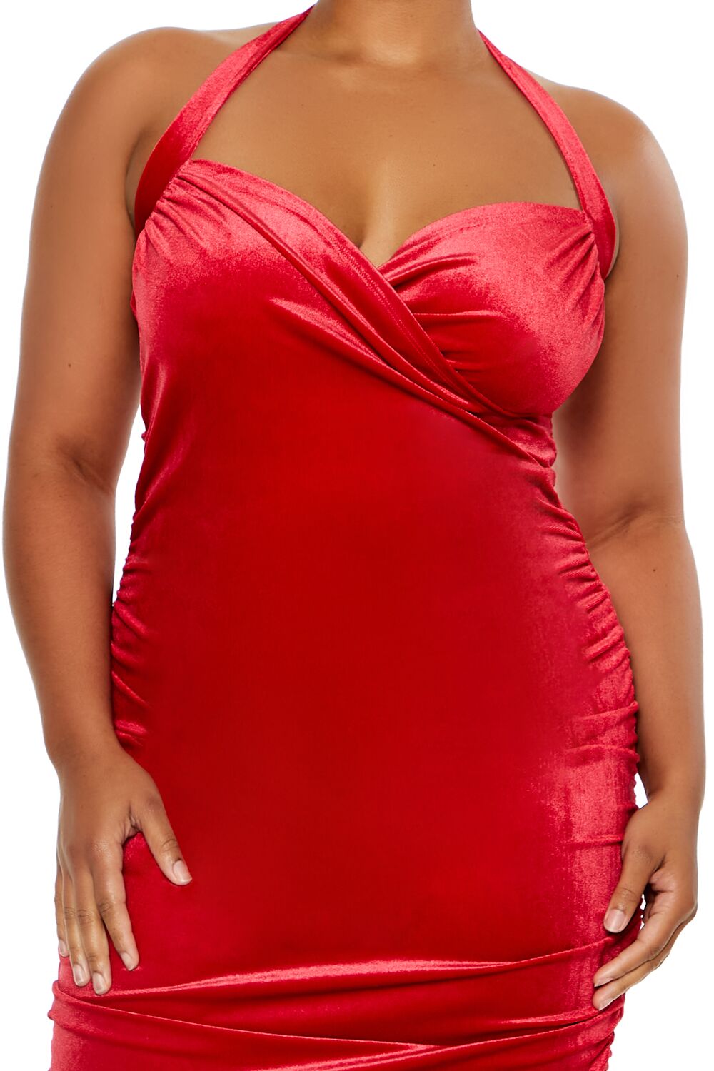 Plus Size Velvet Halter Mini Dress - Forever 21