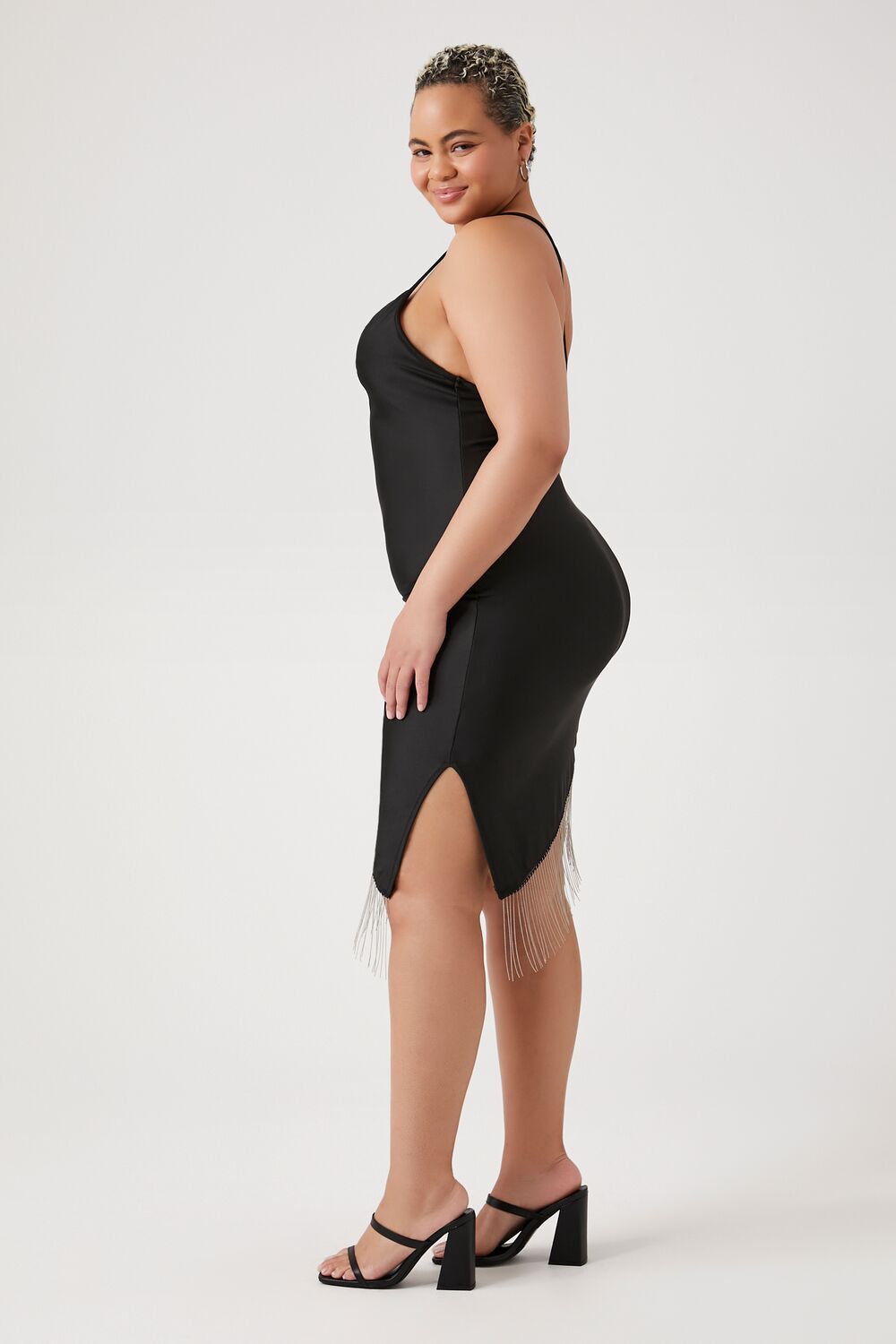 Plus Size Satin Asymmetrical Fringe Dress - Forever 21
