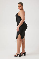 Plus Size Satin Asymmetrical Fringe Dress - Forever 21