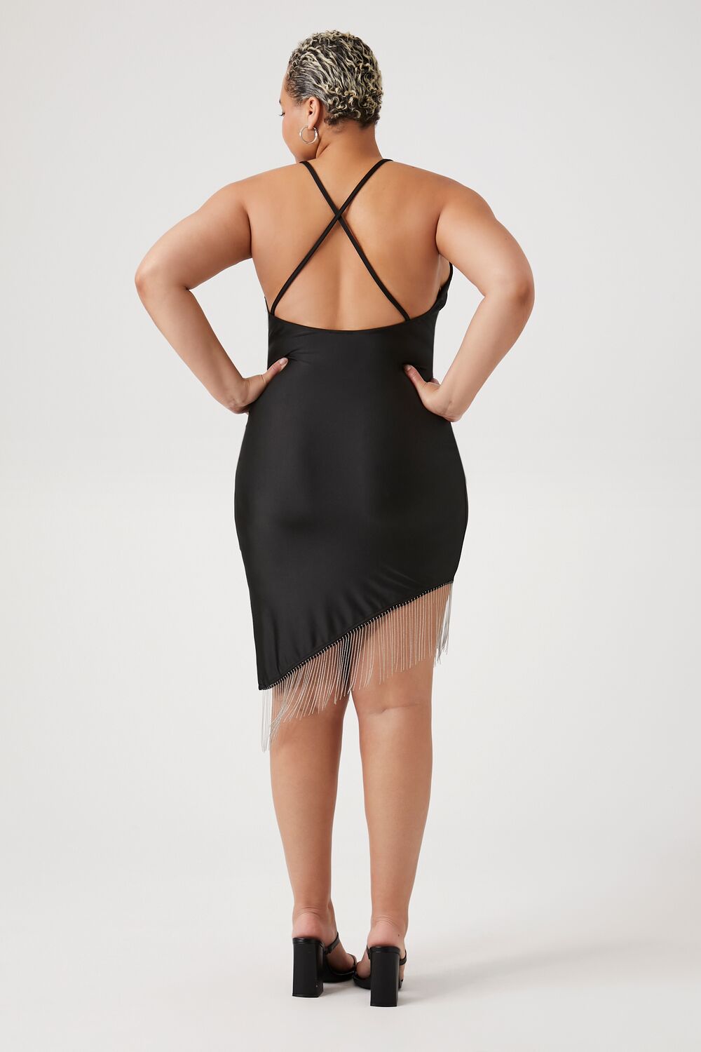 Plus Size Satin Asymmetrical Fringe Dress - Forever 21
