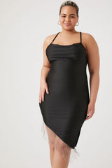Plus Size Satin Asymmetrical Fringe Dress - Forever 21
