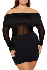 Plus Size Sheer Foldover Mini Dress - Forever 21