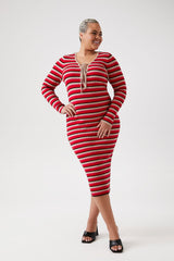 Plus Size Striped Lace-Up Sweater Dress - Forever 21