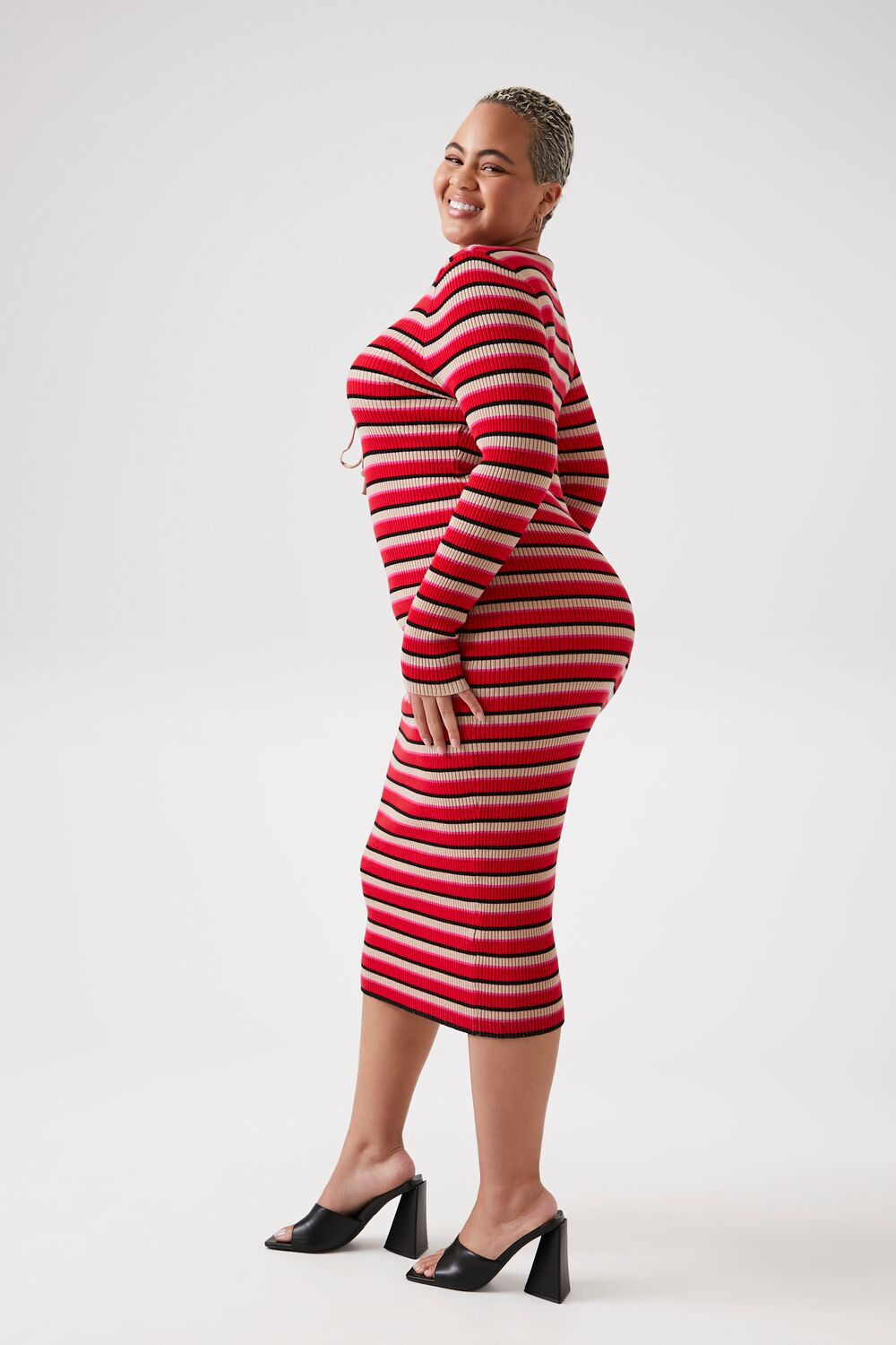 Plus Size Striped Lace-Up Sweater Dress - Forever 21