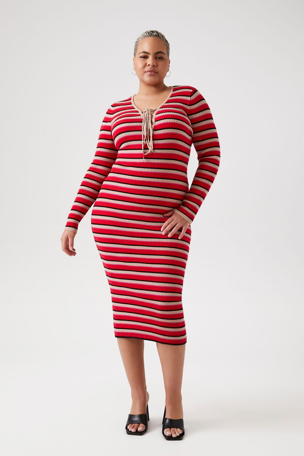 Plus Size Striped Lace-Up Sweater Dress - Forever 21