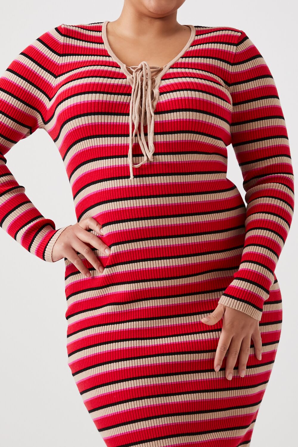 Plus Size Striped Lace-Up Sweater Dress - Forever 21