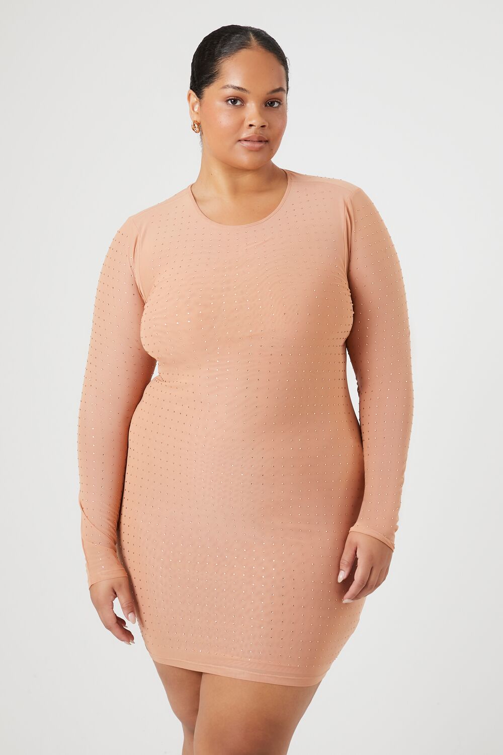 Plus Size Rhinestone Mesh Dress - Forever 21