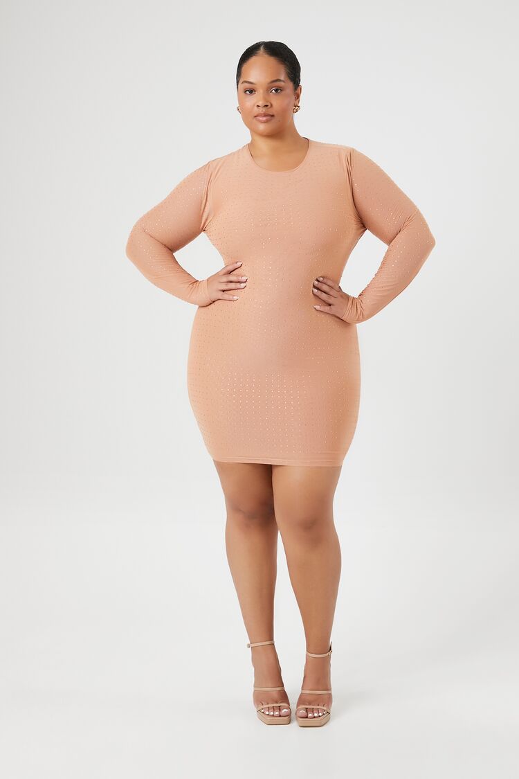 Plus Size Rhinestone Mesh Dress - Forever 21
