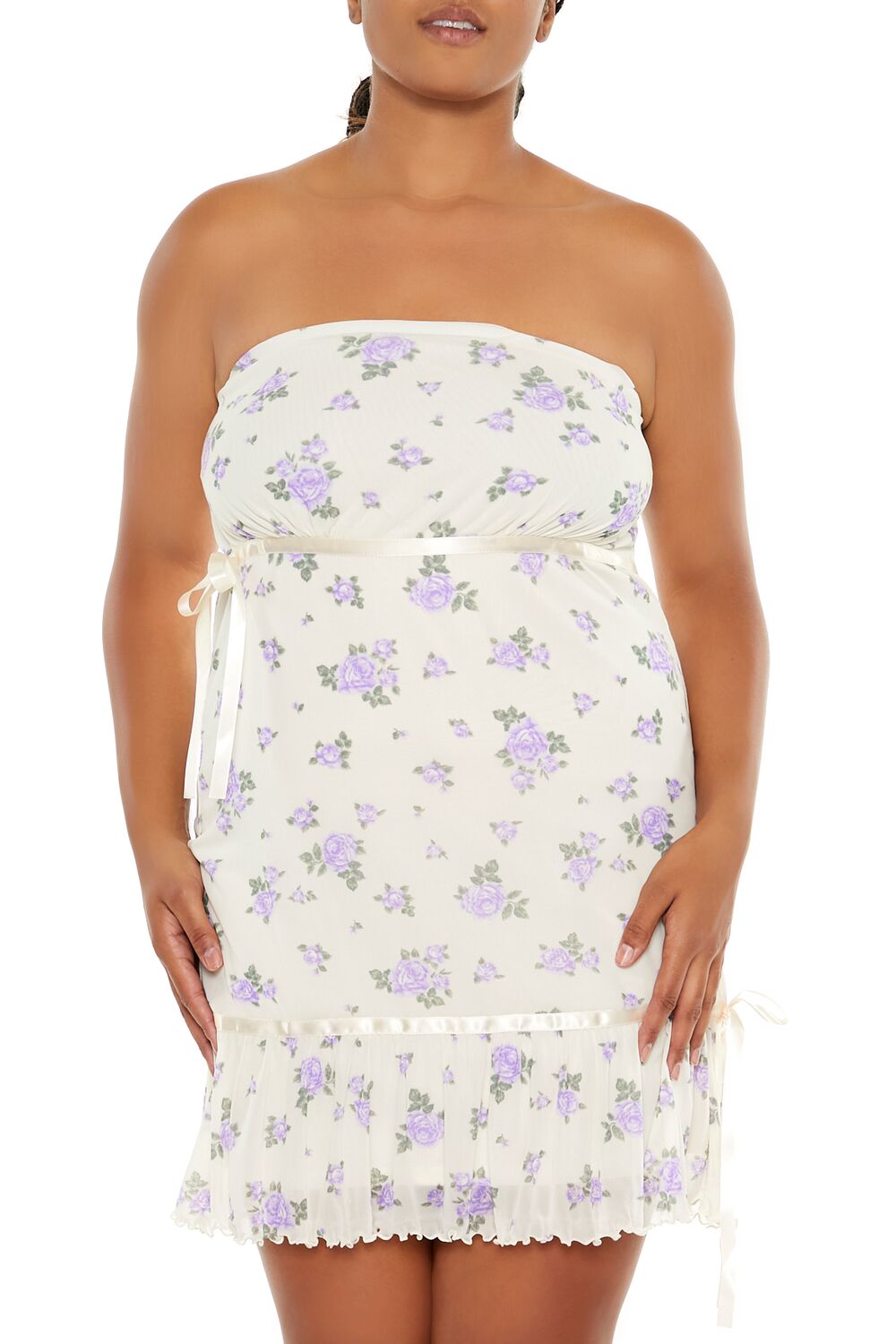 Plus Size Floral Bow Tube Mini Dress - Forever 21