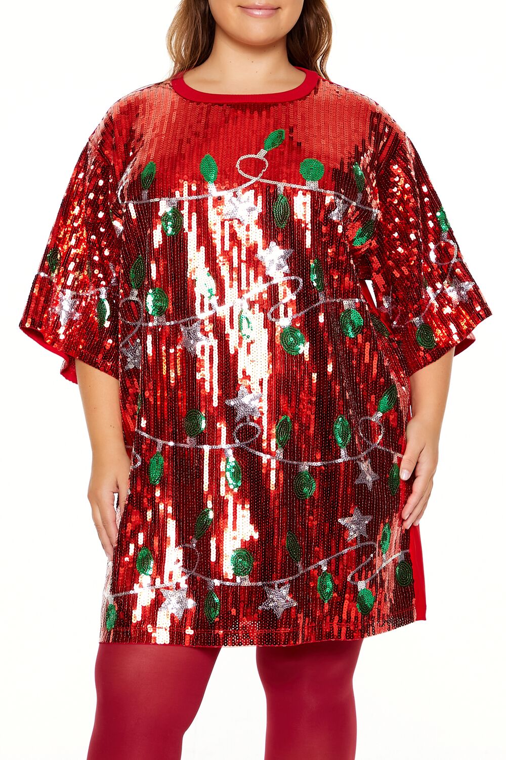 Plus Size Sequin Christmas Lights T-Shirt Dress - Forever 21