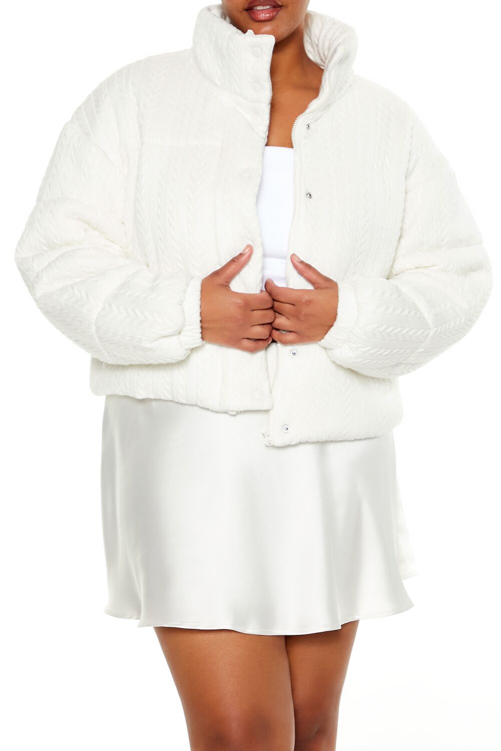 Plus Size Cable Knit Puffer Jacket - Forever 21