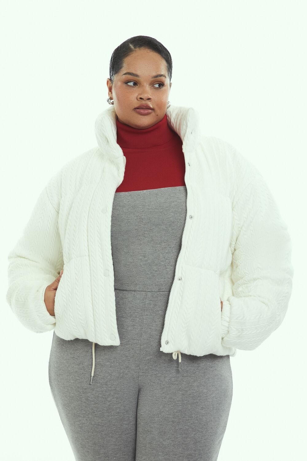 Plus Size Cable Knit Puffer Jacket - Forever 21