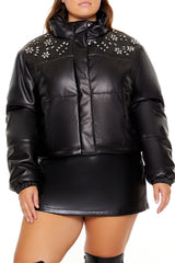 Plus Size Faux Leather Puffer Jacket - Forever 21